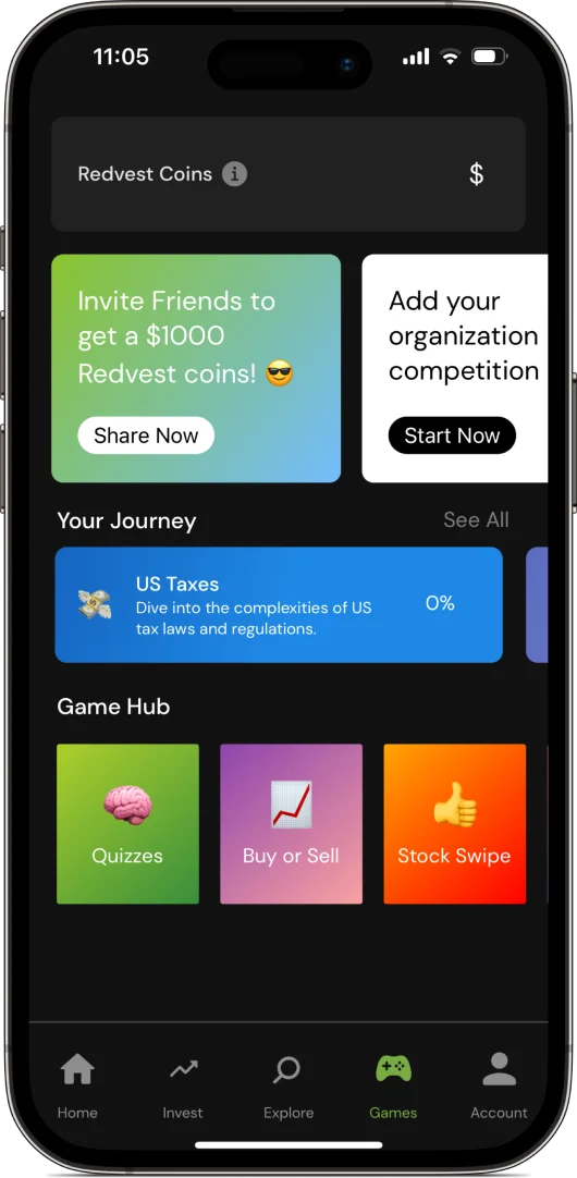Learn investing with Redvest games and rewards